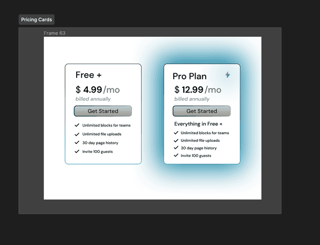 pricing cards